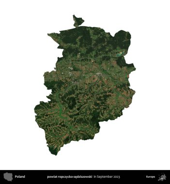 powiat ropczycko-sedziszowski. Polonya idari bölgesi, Eylül 2023 'te çekilen Kopernik Nöbetçi karolarından oluşan bir uydu görüntüsü üzerinde beyaza izole edildi.