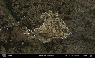 powiat rycki. Polonya 'nın idari alanı, Nisan 2019' da çekilen Kopernik Nöbetçi karolarından oluşan koyu renkli bir uydu görüntüsü üzerine vurgulandı ve özetlendi.