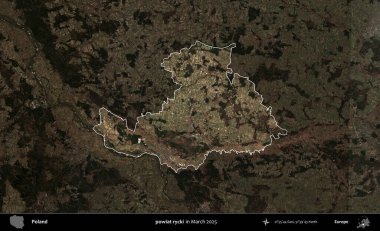 powiat rycki. Polonya 'nın idari alanı, Mart 2025' te çekilen Kopernik Nöbetçi karolarından oluşan koyu renkli bir uydu görüntüsü üzerine vurgulandı ve özetlendi