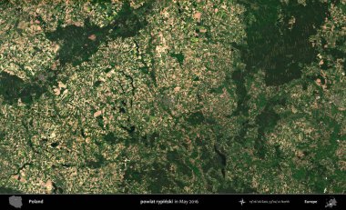 powiat rypinski. Mayıs 2016 'da Copernicus Sentinel karolarından oluşan uydu görüntüsü üzerine Polonya idari bölgesi