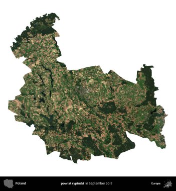 powiat rypinski. Polonya idari bölgesi, Eylül 2017 'de çekilen Kopernik Nöbetçi karolarından oluşan bir uydu görüntüsü üzerinde beyaza izole edildi.