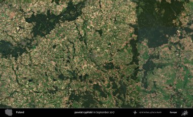 powiat rypinski. Eylül 2017 'de çekilen Kopernik Sentinel karolarından oluşan uydu görüntüsü üzerine Polonya' nın idari bölgesi