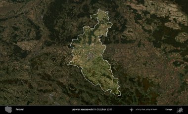 powiat rzeszowski. Polonya 'nın idari alanı, Ekim 2018' de çekilen Kopernik Nöbetçi karolarından oluşan koyu renkli bir uydu görüntüsü üzerine vurgulandı ve özetlendi