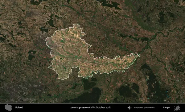 powiat proszowicki. Polonya 'nın idari alanı, Ekim 2018' de çekilen Kopernik Nöbetçi karolarından oluşan koyu renkli bir uydu görüntüsü üzerine vurgulandı ve özetlendi