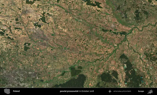 powiat proszowicki. Polonya 'nın idari bölgesi, Ekim 2018' de çekilen Kopernik Sentinel karolarından oluşan bir uydu görüntüsü üzerine kurulmuştur.