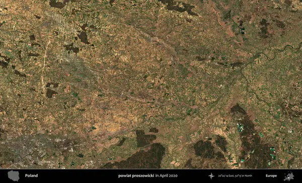 powiat proszowicki. Nisan 2020 'de Copernicus Sentinel karolarından oluşan bir uydu görüntüsü üzerine Polonya' nın idari bölgesi