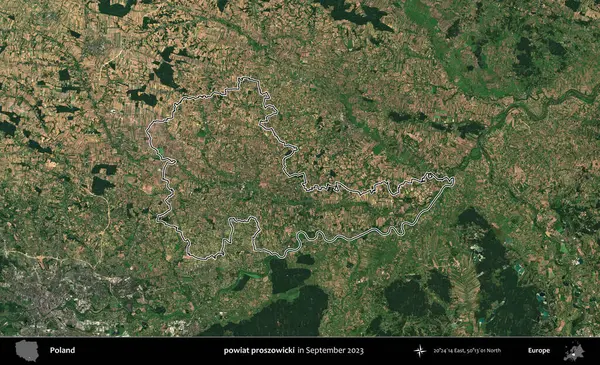 powiat proszowicki. Eylül 2023 'te çekilen Copernicus Sentinel karolarından oluşan bir uydu görüntüsü üzerine Polonya' nın idari bölgesinin ana hatlarını belirledik.