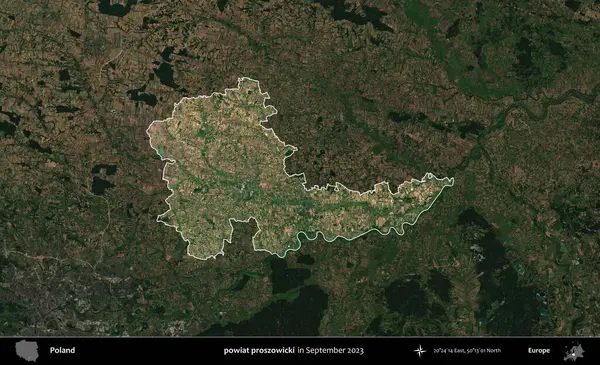 powiat proszowicki. Polonya 'nın idari alanı, Eylül 2023' te çekilen Kopernik Nöbetçi karolarından oluşan koyu renkli bir uydu görüntüsü üzerine vurgulandı ve özetlendi.