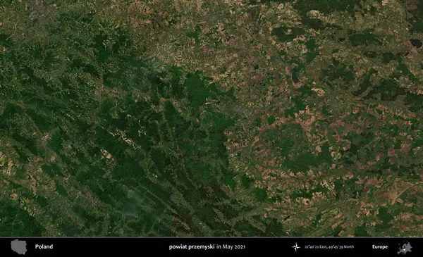 powiat przemyski. Copernicus Sentinel 'in Mayıs 2021' de çekilmiş uydu görüntüsü üzerine Polonya 'nın idari bölgesi.