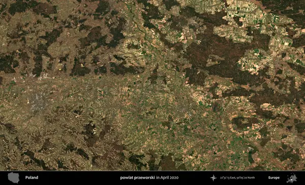 powiat przeworski. Nisan 2020 'de Copernicus Sentinel karolarından oluşan bir uydu görüntüsü üzerine Polonya' nın idari bölgesi
