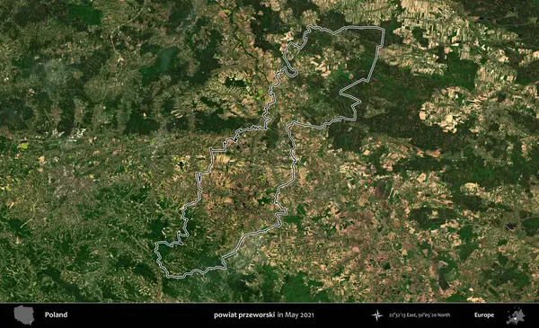 powiat przeworski. Mayıs 2021 'de çekilen Kopernik Nöbetçi karolarından oluşan bir uydu görüntüsü üzerine Polonya' nın idari bölgesinin ana hatlarını belirledik.