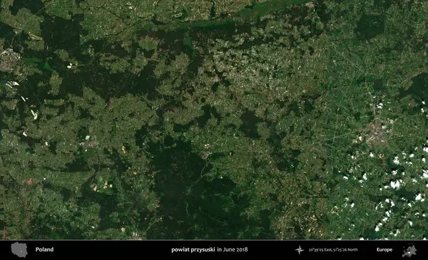 powiat przysuski. Copernicus Sentinel 'in Haziran 2018' de çekilmiş uydu görüntüsü üzerine Polonya 'nın idari bölgesi