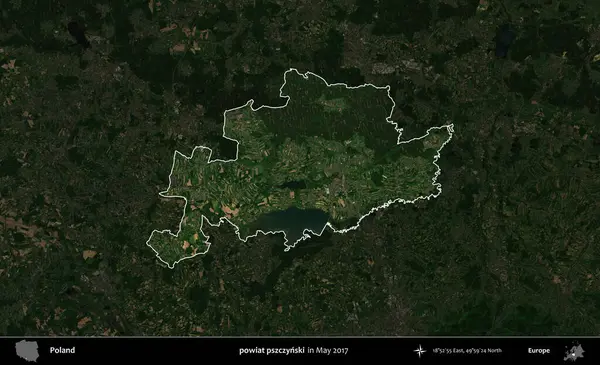 powiat pszczynski. Polonya 'nın idari alanı, Mayıs 2017' de çekilen Kopernik Nöbetçi karolarından oluşan koyu renkli bir uydu görüntüsü üzerinde vurgulandı ve özetlendi.