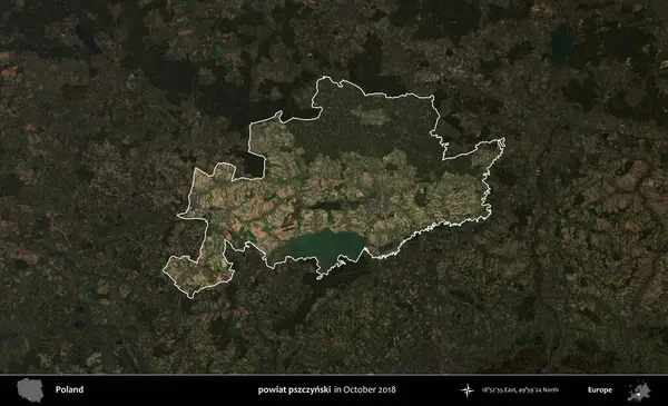 powiat pszczynski. Polonya 'nın idari alanı, Ekim 2018' de çekilen Kopernik Nöbetçi karolarından oluşan koyu renkli bir uydu görüntüsü üzerine vurgulandı ve özetlendi