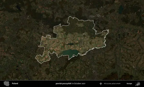 powiat pszczynski. Polonya 'nın idari alanı, Ekim 2021' de çekilen Kopernik Nöbetçi karolarından oluşan koyu renkli bir uydu görüntüsü üzerine vurgulandı ve özetlendi
