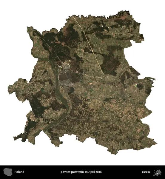 powiat pulawski. Polonya idari bölgesi, Nisan 2018 'de çekilen Kopernik Nöbetçi karolarından oluşan bir uydu görüntüsü üzerinde beyaza izole edildi.