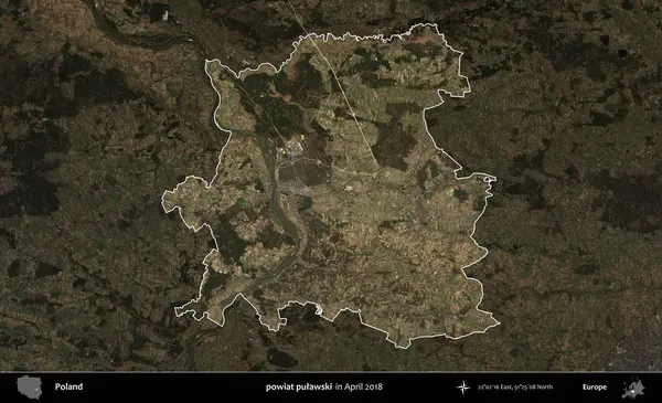 powiat pulawski. Polonya 'nın idari alanı, Nisan 2018' de çekilen Kopernik Nöbetçi karolarından oluşan koyu renkli bir uydu görüntüsü üzerine vurgulandı ve özetlendi