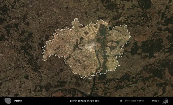 powiat pultuski. Polonya 'nın idari alanı, Nisan 2018' de çekilen Kopernik Nöbetçi karolarından oluşan koyu renkli bir uydu görüntüsü üzerine vurgulandı ve özetlendi