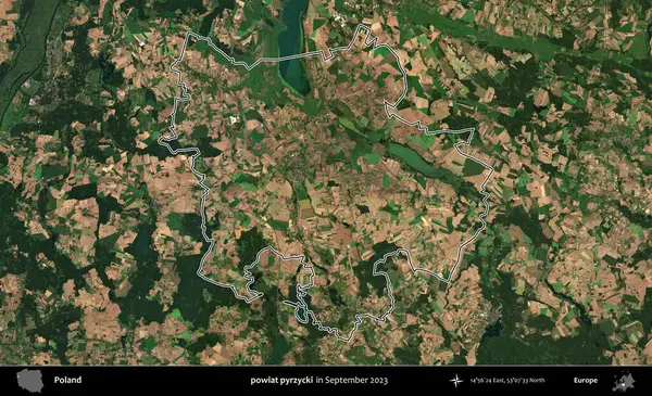 powiat pyrzycki. Eylül 2023 'te çekilen Copernicus Sentinel karolarından oluşan bir uydu görüntüsü üzerine Polonya' nın idari bölgesinin ana hatlarını belirledik.