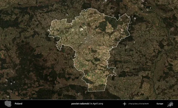 powiat radomski. Polonya 'nın idari alanı, Nisan 2019' da çekilen Kopernik Nöbetçi karolarından oluşan koyu renkli bir uydu görüntüsü üzerine vurgulandı ve özetlendi.