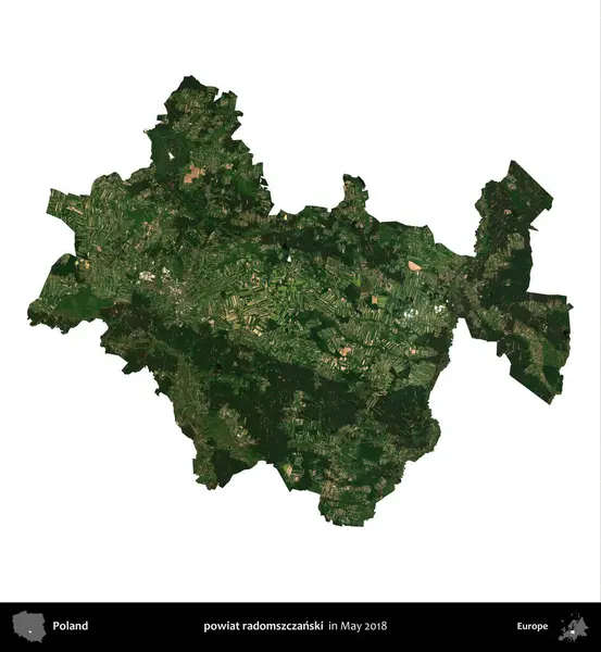 powiat radomszczanski. Polonya 'nın idari bölgesi, Mayıs 2018' de çekilen Kopernik Nöbetçi Fayanslarından oluşan bir uydu görüntüsü üzerinde beyaza izole edildi.