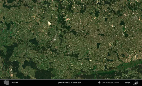 powiat rawski. Copernicus Sentinel 'in Haziran 2018' de çekilmiş uydu görüntüsü üzerine Polonya 'nın idari bölgesi