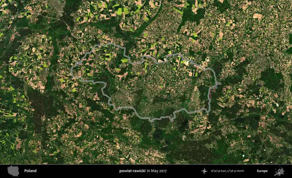 powiat rawicki. Mayıs 2017 'de çekilen Kopernik Nöbetçi karolarından oluşan bir uydu görüntüsü üzerine Polonya' nın idari bölgesinin ana hatlarını belirledik.