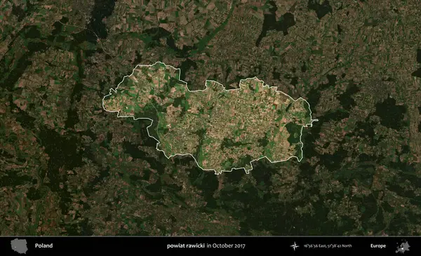 powiat rawicki. Polonya 'nın idari alanı, Ekim 2017' de çekilen Kopernik Nöbetçi karolarından oluşan koyu renkli bir uydu görüntüsü üzerine vurgulandı ve özetlendi