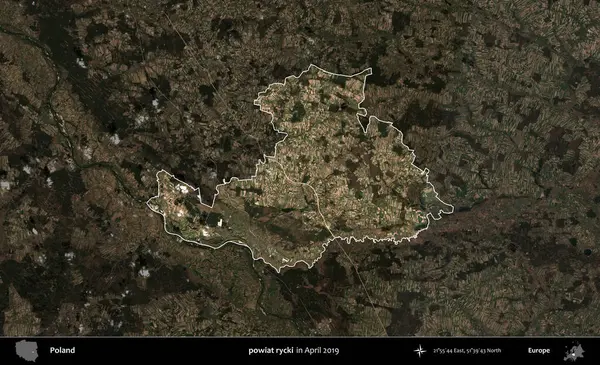 powiat rycki. Polonya 'nın idari alanı, Nisan 2019' da çekilen Kopernik Nöbetçi karolarından oluşan koyu renkli bir uydu görüntüsü üzerine vurgulandı ve özetlendi.
