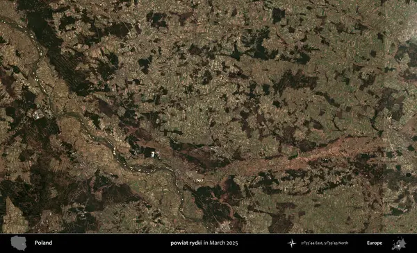 powiat rycki. Copernicus Sentinel 'in Mart 2025' te çekilmiş uydu görüntüsü üzerine Polonya 'nın idari bölgesi