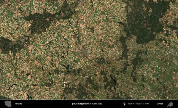 powiat rypinski. Nisan 2019 'da çekilen Kopernik Sentinel karolarından oluşan bir uydu görüntüsü üzerine Polonya' nın idari bölgesi