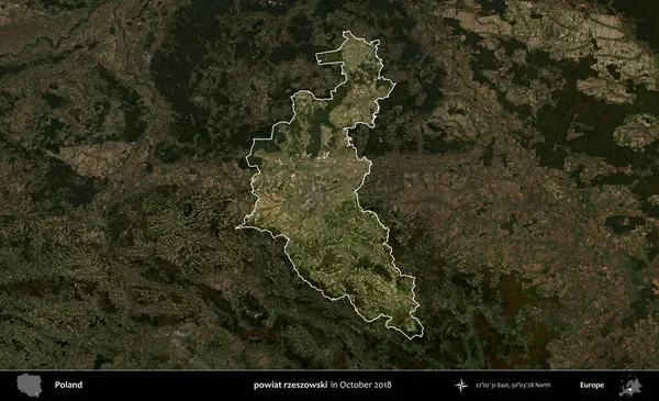 powiat rzeszowski. Polonya 'nın idari alanı, Ekim 2018' de çekilen Kopernik Nöbetçi karolarından oluşan koyu renkli bir uydu görüntüsü üzerine vurgulandı ve özetlendi