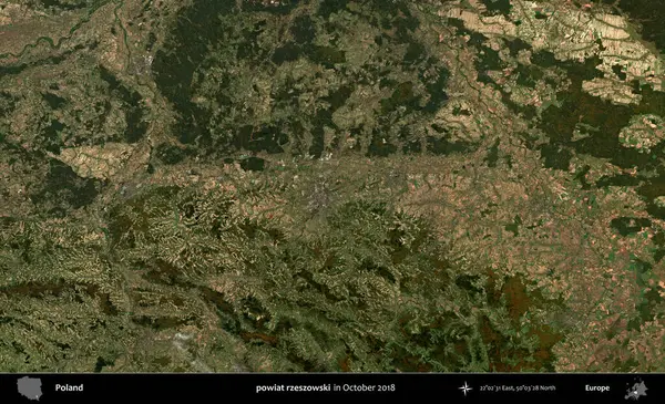 powiat rzeszowski. Polonya 'nın idari bölgesi, Ekim 2018' de çekilen Kopernik Sentinel karolarından oluşan bir uydu görüntüsü üzerine kurulmuştur.