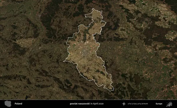 powiat rzeszowski. Polonya 'nın idari alanı, Nisan 2020' de çekilen Kopernik Nöbetçi karolarından oluşan koyu renkli bir uydu görüntüsü üzerine vurgulandı ve özetlendi