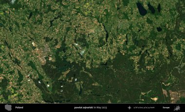 powiat sejnenski. Copernicus Sentinel 'in Mayıs 2023' te çekilmiş uydu görüntüsü üzerine Polonya 'nın idari bölgesi.