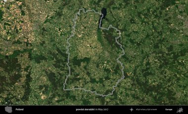 powiat sieradzki. Mayıs 2017 'de çekilen Kopernik Nöbetçi karolarından oluşan bir uydu görüntüsü üzerine Polonya' nın idari bölgesinin ana hatlarını belirledik.