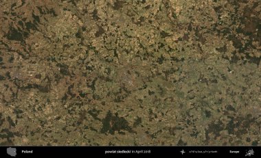 Powiat Sidlecki. Nisan 2018 'de çekilen Kopernik Sentinel karolarından oluşan bir uydu görüntüsü üzerine Polonya' nın idari bölgesi