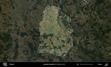 powiat sieradzki. Polonya 'nın idari alanı, Ekim 2017' de çekilen Kopernik Nöbetçi karolarından oluşan koyu renkli bir uydu görüntüsü üzerine vurgulandı ve özetlendi
