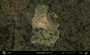 powiat sieradzki. Polonya 'nın idari alanı, Nisan 2019' da çekilen Kopernik Nöbetçi karolarından oluşan koyu renkli bir uydu görüntüsü üzerine vurgulandı ve özetlendi.
