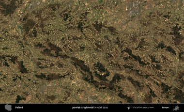 powiat strzyzowski. Nisan 2020 'de Copernicus Sentinel karolarından oluşan bir uydu görüntüsü üzerine Polonya' nın idari bölgesi