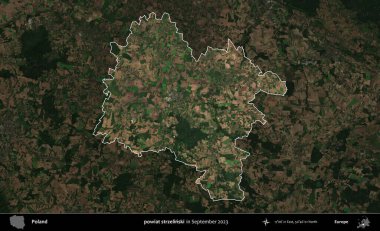 powiat strzelinski. Polonya 'nın idari alanı, Eylül 2023' te çekilen Kopernik Nöbetçi karolarından oluşan koyu renkli bir uydu görüntüsü üzerine vurgulandı ve özetlendi.