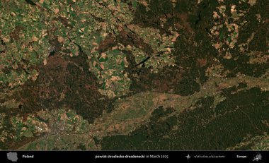 powiat strzelecko-drezdenecki. Copernicus Sentinel 'in Mart 2025' te çekilmiş uydu görüntüsü üzerine Polonya 'nın idari bölgesi