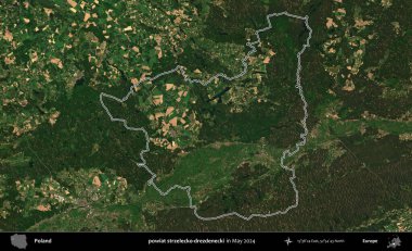 powiat strzelecko-drezdenecki. Mayıs 2024 'te çekilen Kopernik Nöbetçi karolarından oluşan bir uydu görüntüsünde Polonya' nın idari bölgesinin ana hatları belirlendi