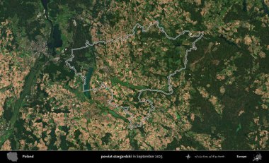 powiat stargardzki. Eylül 2023 'te çekilen Copernicus Sentinel karolarından oluşan bir uydu görüntüsü üzerine Polonya' nın idari bölgesinin ana hatlarını belirledik.