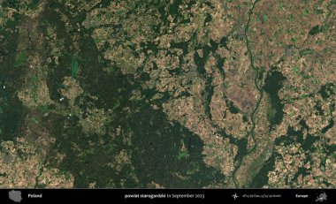 powiat starogardzki. Eylül 2023 'te Copernicus Sentinel karolarından oluşan uydu görüntüsü üzerine Polonya' nın idari bölgesi