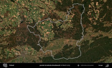 powiat strzelecko-drezdenecki. Polonya 'nın idari bölgesinin ana hatları, Mart 2025' te çekilen Kopernik Nöbetçi karolarından oluşan bir uydu görüntüsü üzerine çizildi.