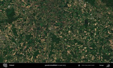powiat strzelinski. Copernicus Sentinel 'in Haziran 2023' te çekilmiş uydu görüntüsü üzerine Polonya 'nın idari bölgesi.
