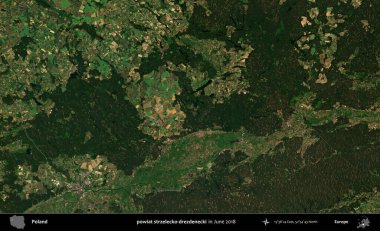 powiat strzelecko-drezdenecki. Copernicus Sentinel 'in Haziran 2018' de çekilmiş uydu görüntüsü üzerine Polonya 'nın idari bölgesi