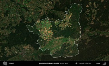 powiat strzelecko-drezdenecki. Polonya 'nın idari alanı, Haziran 2018' de çekilen Kopernik Nöbetçi karolarından oluşan koyu renkli bir uydu görüntüsüyle vurgulandı ve özetlendi