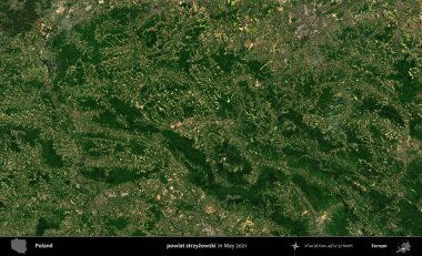 powiat strzyzowski. Copernicus Sentinel 'in Mayıs 2021' de çekilmiş uydu görüntüsü üzerine Polonya 'nın idari bölgesi.